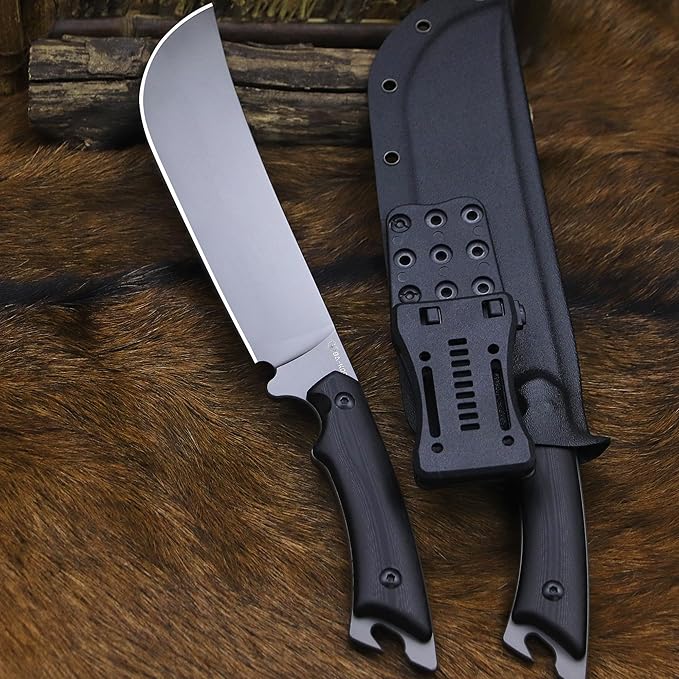 BA-KOR 14.1-inch full tang (9CR18MOV) Survival Machete + K-type sheath and 5.9-inch cerium-powered igniter. Suitable for outdoor hunting, camping, obstacle clearance, barbecuing, fishing, kitchen cutting for daily carry (EDC), and as a gift.