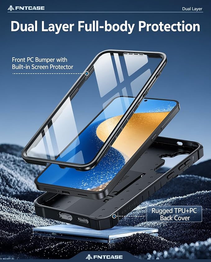 FNTCASE for 11 Pro XL Case Rugged Kickstand 2 Front Frames Black | Built-in Screen Protector 20FT Military-Grade Drop Protection Rugged Heavy Duty Shockproof Full Body Protective Cover