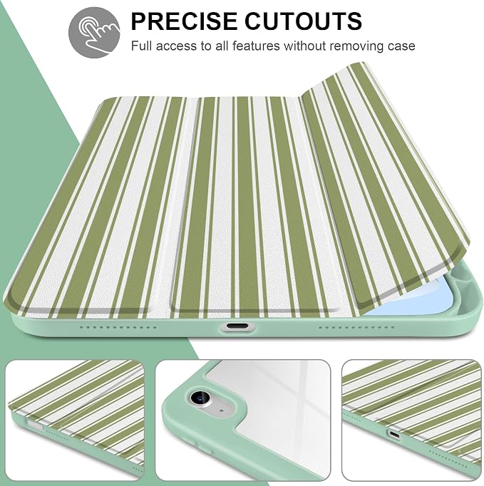 Case for iPad (A16) 11th Generation 11 inch 2025 /iPad 10th Gen 10.9 2022 - Aesthetic Cute Preppy Design Trifold Cover with Soft TPU Bumper Clear Back Auto Sleep/Wake Waves