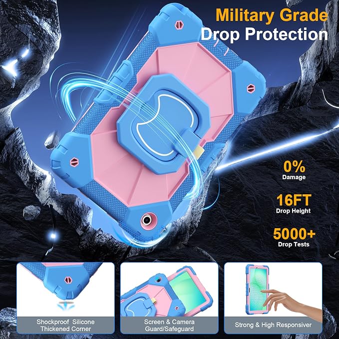 Case for Samsung Galaxy Tab A9 Plus 11 Inch 2023 Ubearkk Rugged Case for Samsung Galaxy A9+ Tablet SM-X210/X216/X218 with Screen Protector 360 Rotating Stand Shoulder Strap Pen Holder Black