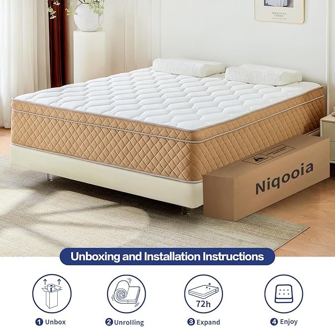 Full Mattress 14 inch, Medium Firm Hybrid Mattress with Memory Foam, Fiberglass Free, Strengthen Edge Suppor, CertiPUR-US Certified Safe Foams & Fabric, Full Size Mattress in a Box