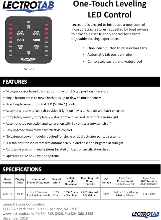 Lectrotab SLC-11 LED One-Touch Leveling Trim Tab Control