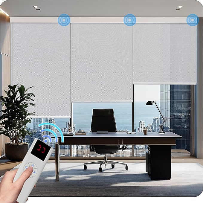 COOLWINDS Motorized Blinds with Remote Cordless Automatic Motorized Shades Custom Blinds for Windows Smart Curtains Compatible with Alexa Google Home(3% Solar Grey,W61 x H72in)