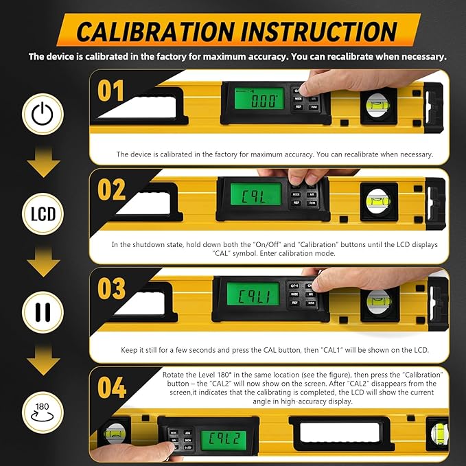 24 Inch Smart Digital Level, LCD Screen Magnetic Electronic Level Tool with Batteries & Case, IP54 Dust and Waterproof Digital Torpedo Level & Protractor, 24" Precision Slope Leveler Measurement Tool
