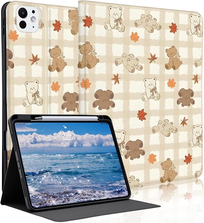Cute Maple Bear Case for 10.2 iPad 2019/2020/2021(7th/8th/9th Gen) with Pencil Holder Auto Wake/Sleep Leather Soft TPU Back Cover for Women Girls