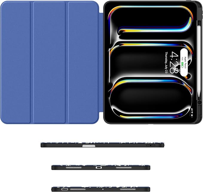 Soke Case for New iPad Pro 13 Inch (M5/M4 2025/2024 Release) with Pencil Holder Trifold Stand Shockproof [Support Apple Pencil Charging + Auto Wake/Sleep] Soft TPU Back Cover Book Black