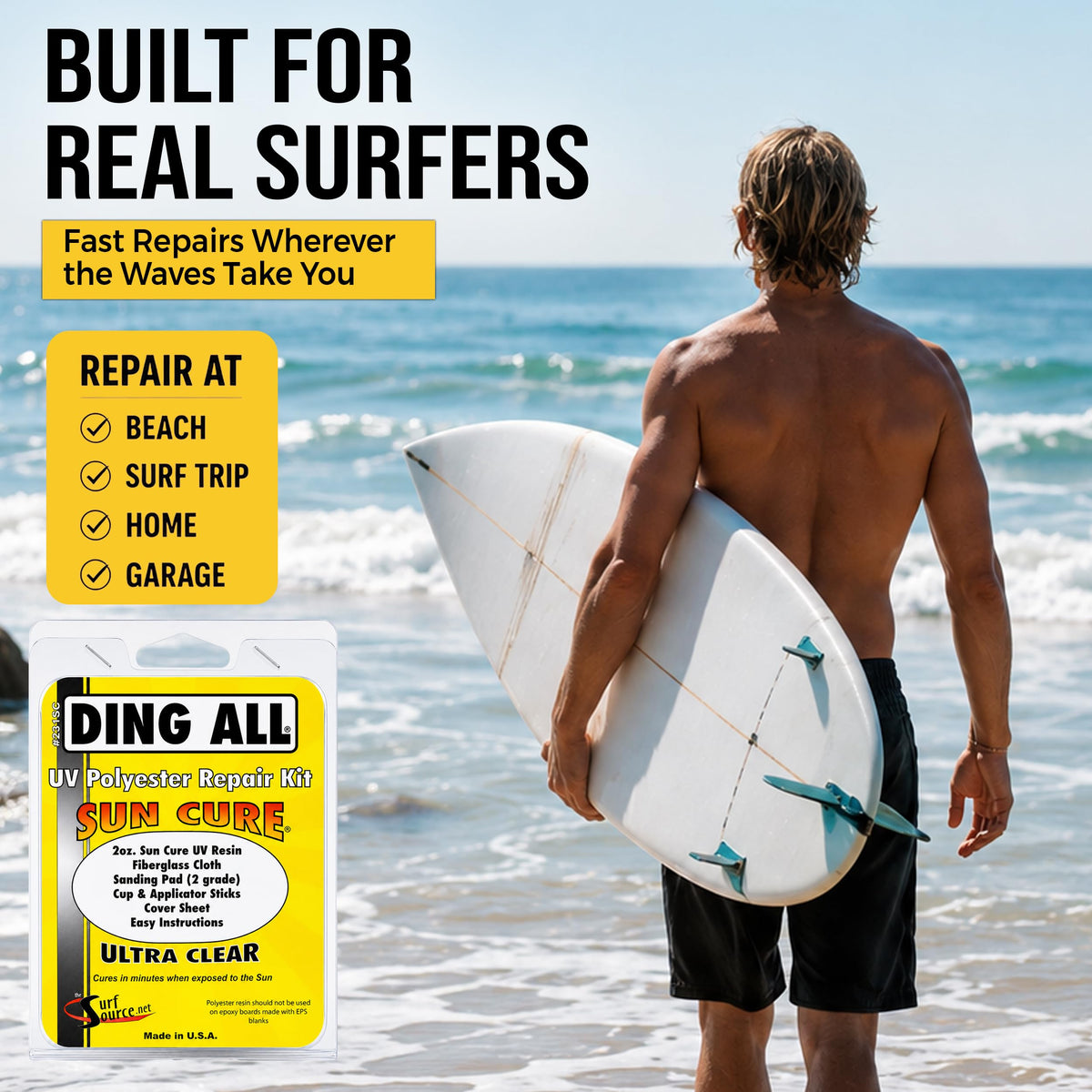 Ding All Sun Cure Surfboard Fiberglass Resin Repair Kit for Surfboard Wax