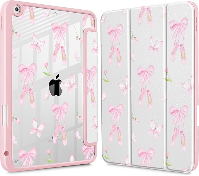 May Chen for iPad 9th Generation with Pencil Holder iPad 8th/7th Gen Case 10.2-inch [Penceil Holder] Trifold Stand Auto Wake/Sleep Clear TPU Protection Back Cover Ballet Shoes