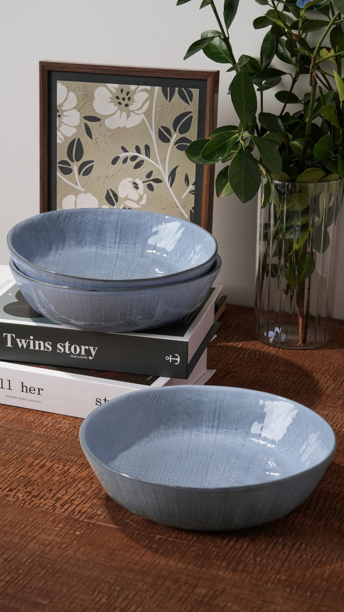 famiware Moonlight 8.5 Inch Pasta Bowls Set of 4, 32oz Serving Bowls for Kitchen, Soup Bowl with Linen Finish, Large Stoneware Bowls for Festivals, Housewarming, Dinnerware, Summer Sand