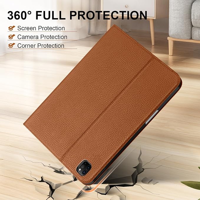 Genuine Leather Case for iPad 11th Gen 11/10th Gen 10.9 Black | Pencil Holder Adjustable Stand Auto Wake/Sleep Shockproof