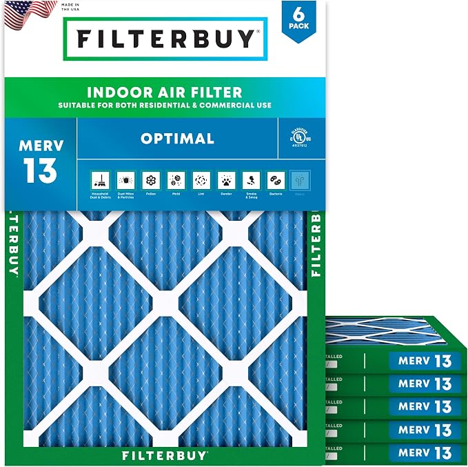 Filterbuy 28x30x1 Air Filter MERV 13 Optimal Smoke & Allergy Defense,