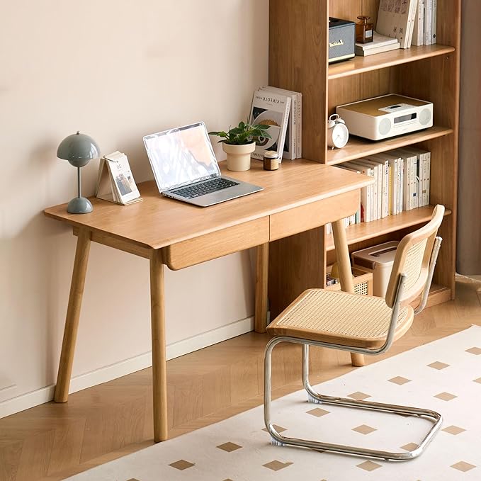 YESWOOD Solid Wood Desk, Mid Century Modern Computer Desk, Office Desk with Drawers for Home Office Study Vanity 41.33" W