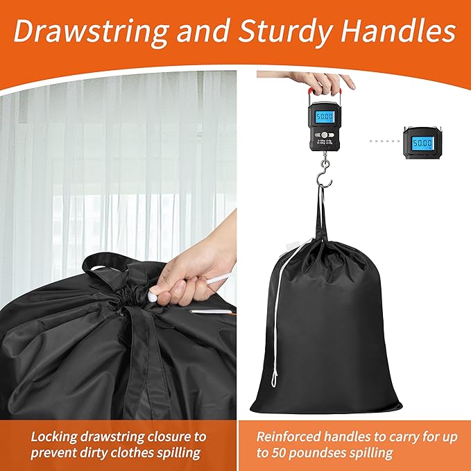 Polecasa Extra Heavy Duty Large Laundry Bag with Sturdy Handles and Drawstring Closure, 28 x 36 inches Durable Storage Bags for Basket, Hamper, College, Dorm, Travel, Black