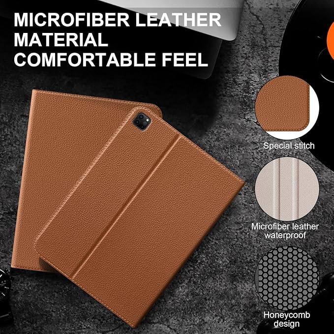 Leather Case for iPad Pro 12.9 6th /5th /4th /3rd Gen 2022-2018 | Premium Leather Folio Stand Cover with Built-in Apple Pencil Holder -Auto Wake/Sleep and Multi Viewing Angles Black
