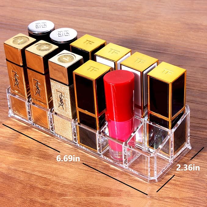 Lipstick Holder 12 Spaces Lipgloss Organizer , 2 Rows - Nail Polish Organizer Makeup Holder & Cosmetics Storage Display