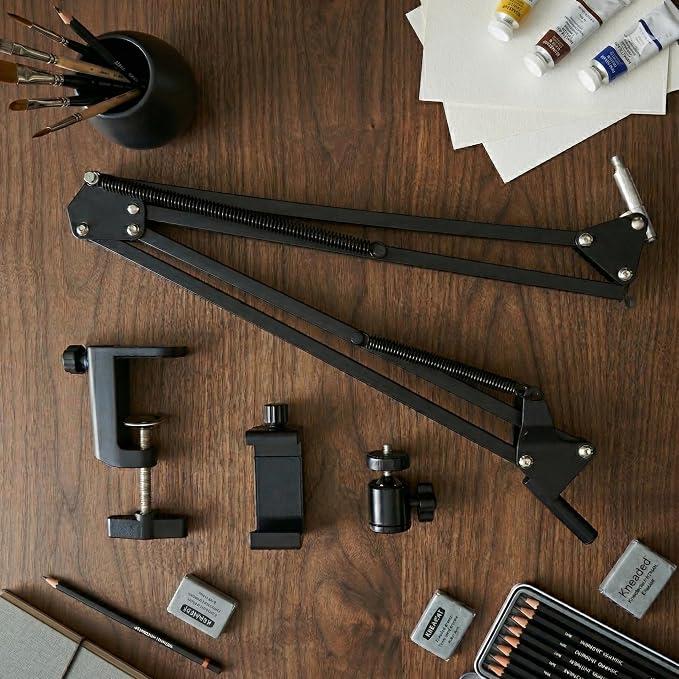 Overhead Phone Mount with Table Clamp – Stable Top-Down Phone Holder for Drawing Tracing Filming &amp Crafts – Adjustable Desk Clamp Stand for Creators