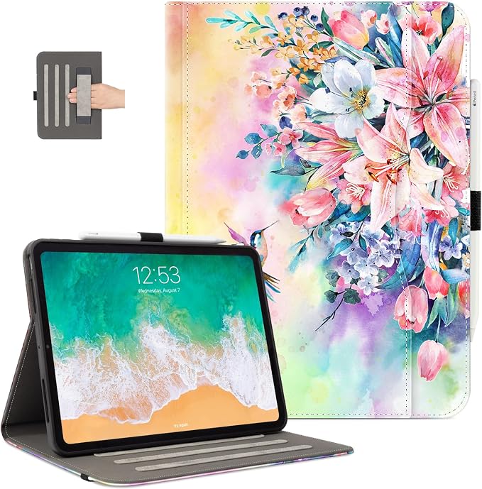 Vimorco for iPad Pro 11-inch Case M5/M4 2025/2024 for iPad Pro Case 11 Inch M5/M4 Pencil Holder/Hand Strap/Pocket/Screen Protection Band 3 Adjustable Angles Auto Sleep/Wake Beach Blue Ocean