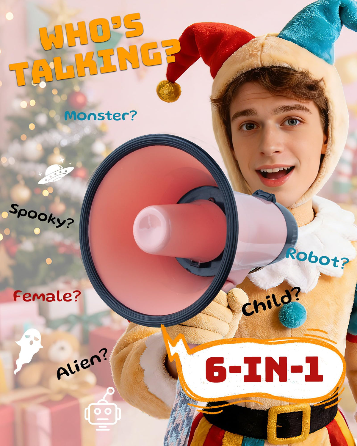 MyMealivos Prank Voice Changer Megaphone with 6 Different Sound Effects Voice Changing Bullhorn for Birthday Party, White Elephant Gift Exchange-Pink