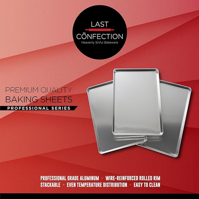 Last Confection 6 Cookie Baking Sheets 9" x 13" - Small Rimmed Aluminum Jelly Roll Trays - Quarter Sheet Pans