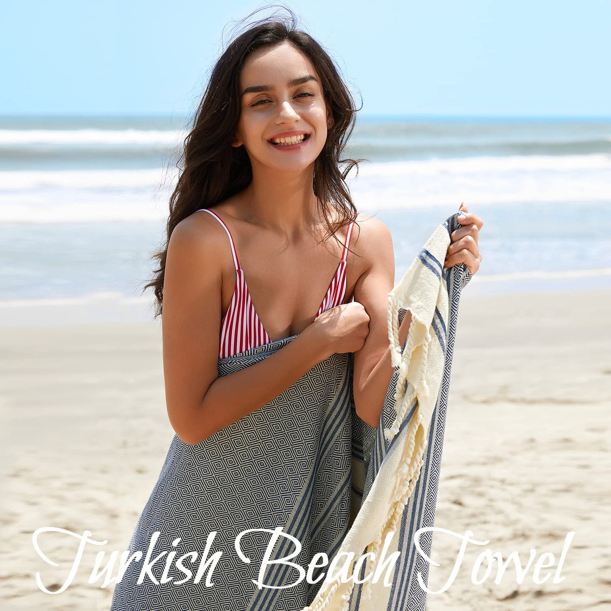Your Choice Turkish Beach Towel (71x41) - 100% Cotton Turkish Towel, Sand Free Quick Dry Oversized, Lightweight Compact Travel Towel - Color Navy