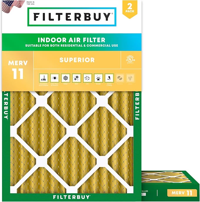 Filterbuy 24x30x2 Air Filter MERV 11 Superior Pet & Allergy Defense,