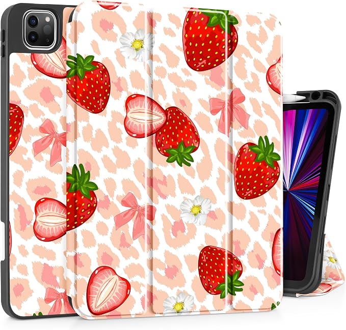 May Chen Case for iPad Pro 11 inch (4th 3rd 2nd &amp 1st Gen) 2022 2021 2020 2018 Trifold Stand + Pencil Holder + Auto Wake/Sleep + Soft TPU Protective Stand Back Cover Abstract Floral