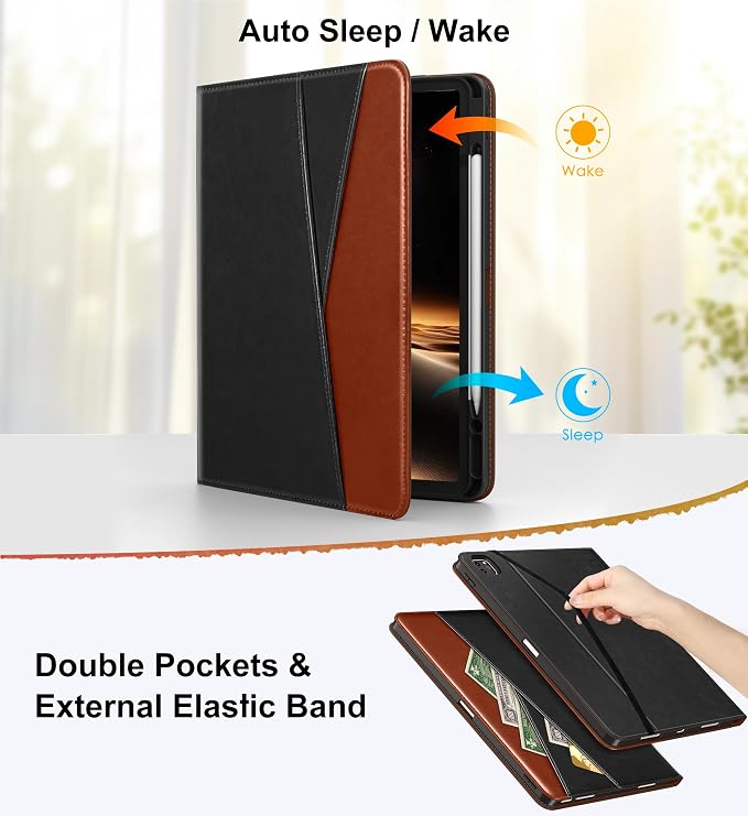 DTTO for iPad Pro 12.9 6th/5th/4th Gen Case (2022/2021/2020) Black | 360 Degree Rotating Premium Faux Leather Folio Stand Cover with Pencil Holder for iPad Pro 12.9 3rd Generation Case 2018