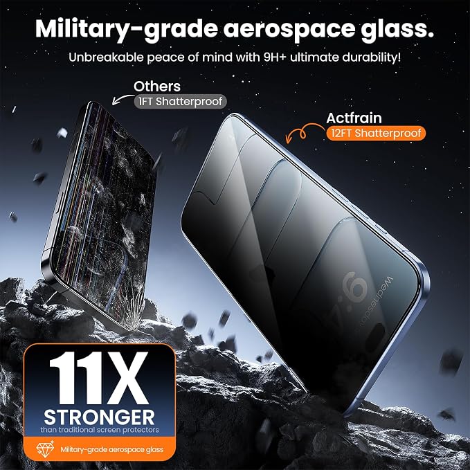 3-Pack for iPhone 16 Plus/15 Plus Screen Protector Privacy 9H+ Tempered Glass Scratch &amp Drop Resistant Smooth &amp Clear Easy Installation Full Coverage