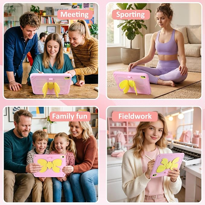 for iPad 10th Case 10.9 Inch for iPad A16 Case for Kids Girls Purple Pink | Built in Pencil Holder Stand Durable Rugged Heavy Duty Shockproof Protective Cover for iPad 10th Generation with Strap