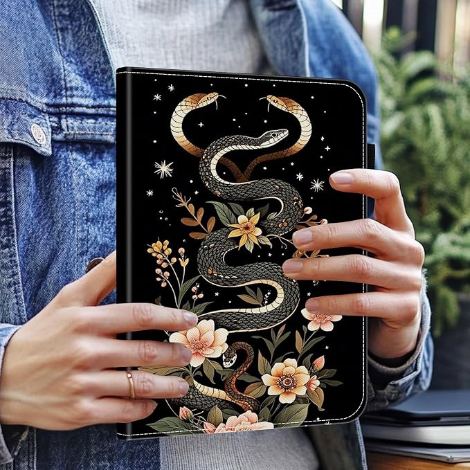 Case for Kindle Paperwhite 12th Gen 2024 (7) &amp Kindle Colorsoft Signature Edition (7)Wallet PU Leather Folio Cover Multi-Angle Stand with Auto Wake/SleepAesthetic Snake Floral