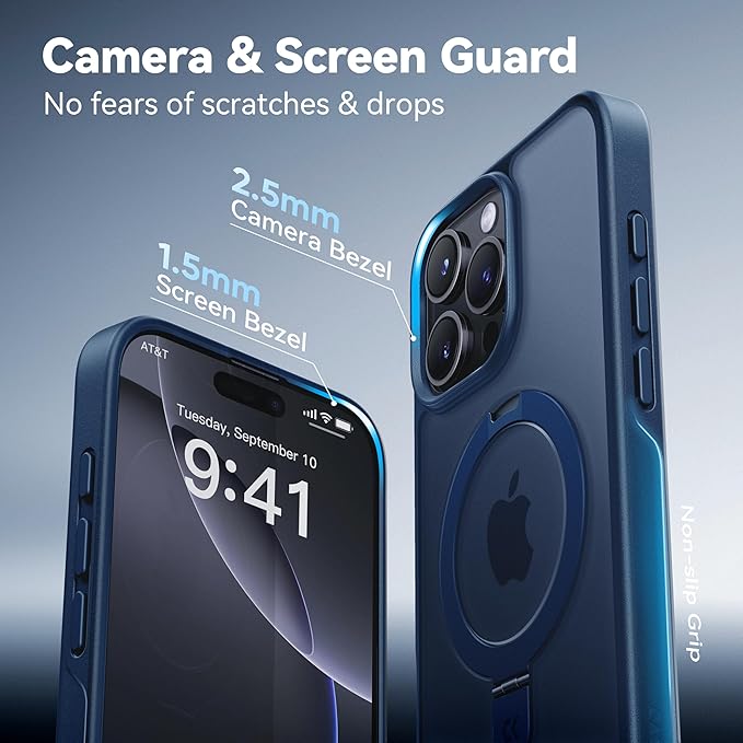 CASEKOO Designed for iPhone 16 Pro Max Case with Magnetic Invisible Stand [Military Drop Protection] [Compatible with MagSafe] Shockproof Slim Translucent Matte Promax Case 6.9 Inch, Blue