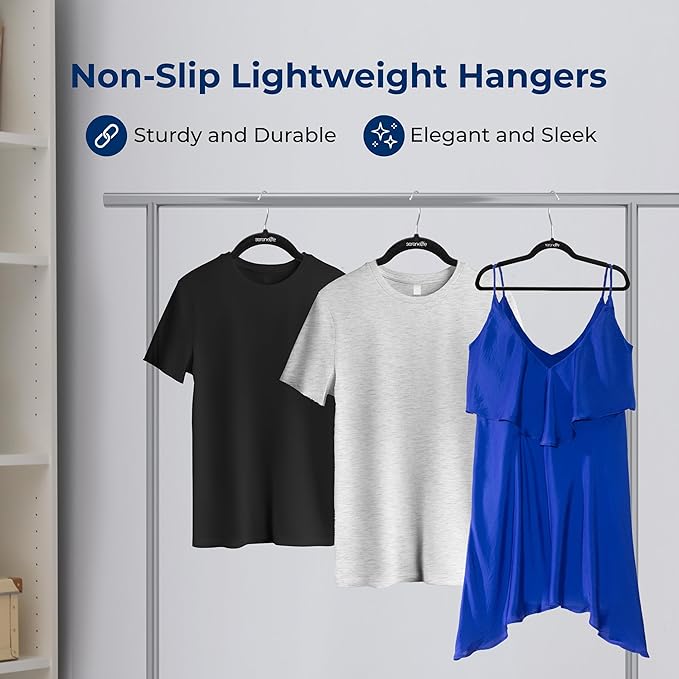 SereneLife 20 Pack Velvet Hangers – Non-Slip Clothes Hangers with Heavy Duty Design, Slim Space-Saving Coat Hangers with 360° Swivel Hook, Strong Lightweight Closet Organizer Set for Clothes (Black)