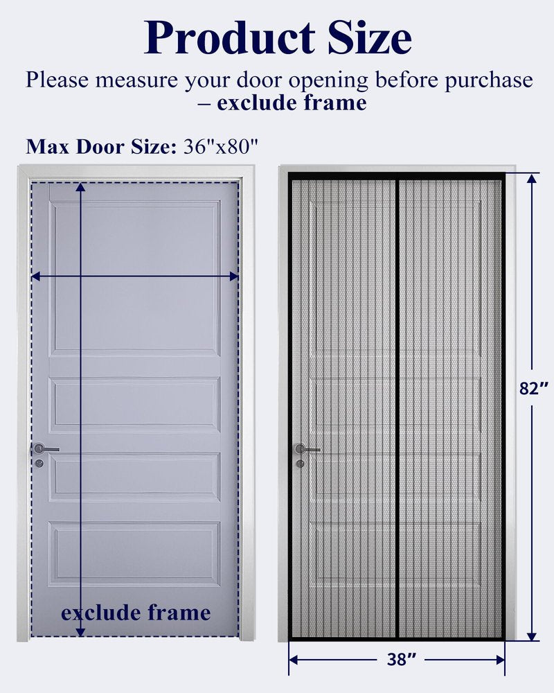 Kitsure Magnetic Screen Door - 38.0'' x 82.0'' Retractable Screen Door Mesh for Entry Door or Sliding Door, Pet & Kid Friendly, Hands-Free Closure Keeps Bugs Out & Lets Breeze in, Stripe Black