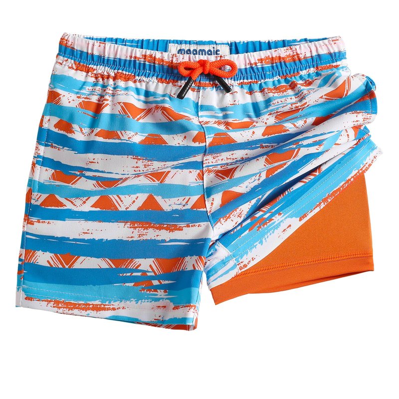 maamgic Boys Swim Trunks with Compression Liner Toddler Boy Swimsuit Quick Dry 4-Way Stretch Swimming Trunks Mottled Stripes 4T