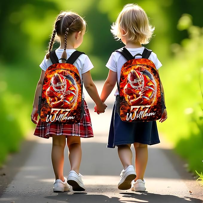 Custom Football School Backpack for Boys Personalized Name Bookbag Kids Backpacks with Lunch Box for Elementary Middle School