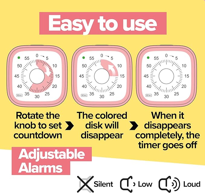 Visual Timer for Kids – Rainbow Ride Clock - Silent Time Management – 60 Minute Countdown – Focus and Productivity Tool – for Classroom, Toddlers, Study, Toothbrush – Fun Design – Adjustable Alarms