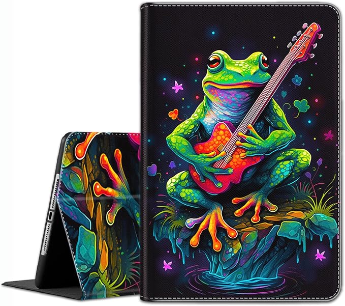Case for iPad 10.2/10.5，iPad 9th/8th/7th Gen，for iPad 10.2 inch 2021/2020/2019/iPad Air 3rd Gen/Pro 10.5 - Slim Fit Standing Cover with Auto Sleep/Wake，Frog Playing Guitar