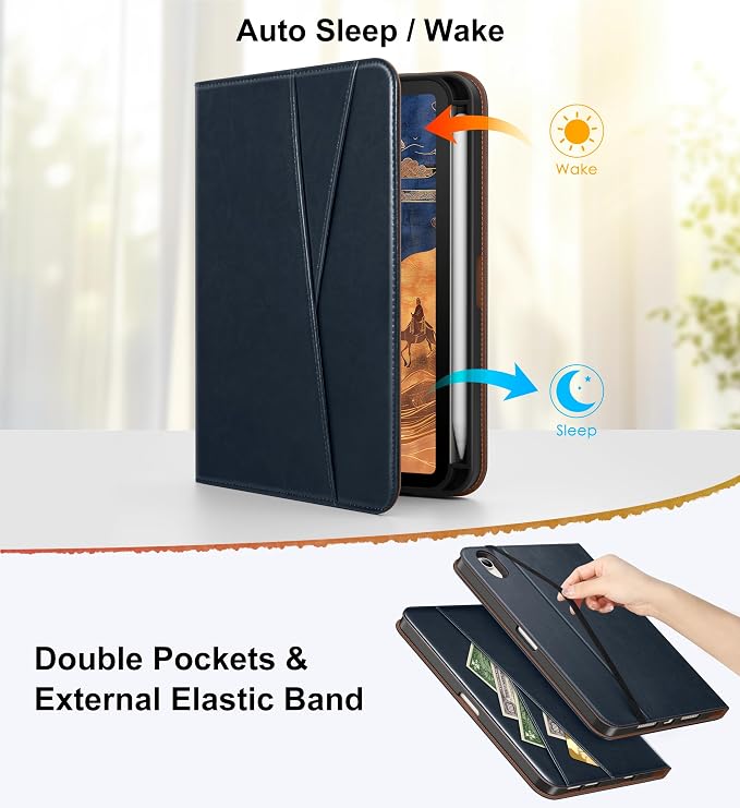 DTTO for iPad mini 7 A17 Pro 2024 aslo fit iPad mini 6 2021 Brown | 360 Degree Rotating Premium Faux Leather Folio Stand Cover with Pencil Holder Auto Sleep/Wake Multiple Angles Hand Strap