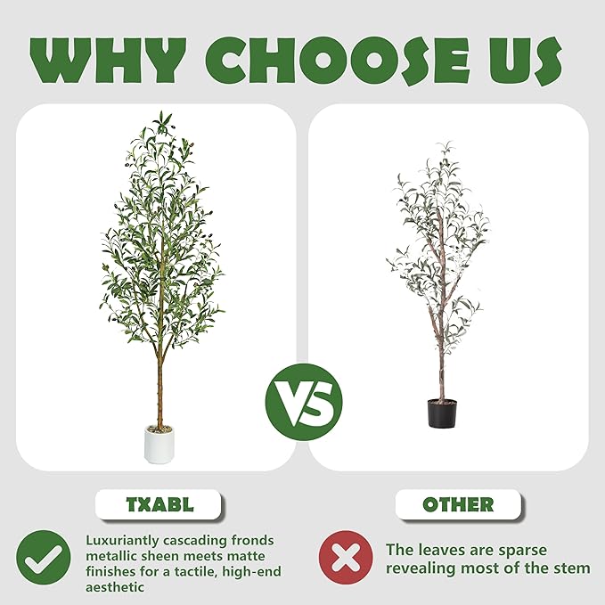 Artificial Olive Tree Artificial Plants, Tall Faux Olive Silk Plant with White Planter Home Office Decor Indoor Fake Potted Tree with Lifelike Fruits Housewarming Gift (1, White, 7FT)