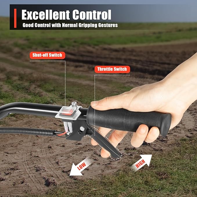 2 Stroke 52CC Gas Powered Tiller, Mini Garden Cultivator, Gasoline Powered Garden Farm Cultivator, Gas Tiller, 6500rpm for Plowing, tilling, Weeding.