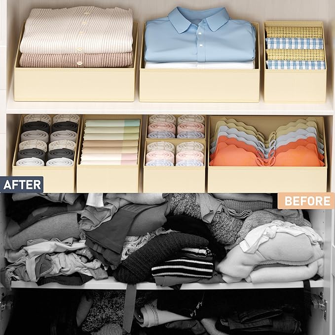 DIMJ Drawer Organizer Clothes - 18 Pack Closet Drawer Organizer Bins for Baby Clothes Storage, Fabric Dresser Organizer for Nursery Bedroom, Foldable Small Drawer Dividers for Underwear Socks