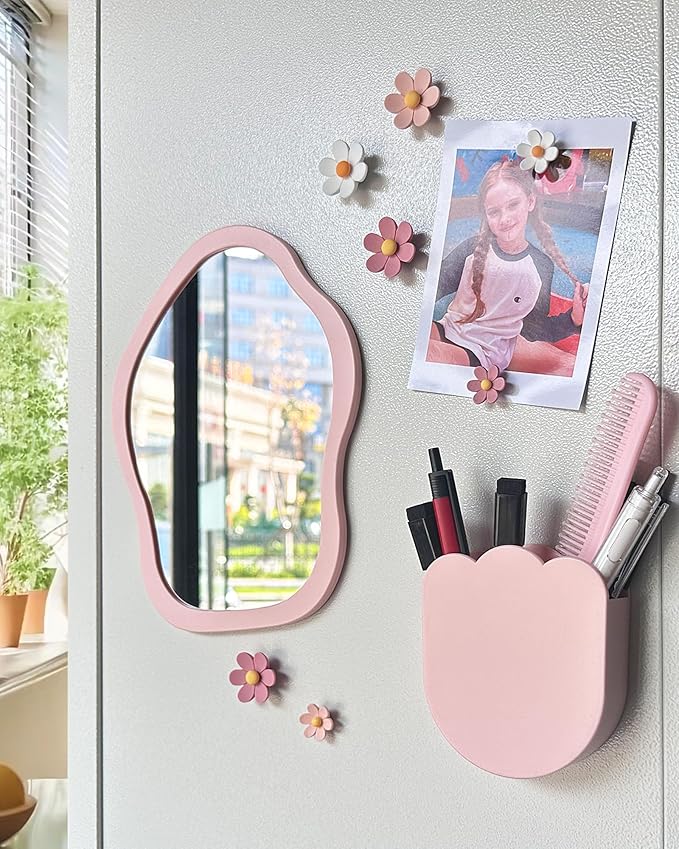 KEYDUACU 13 pcs Girls Locker Accessories, Locker Decorations Including Mirrors, whiteboards, Magnets and organizing Supplies. Ideal for Back-to-School Essentials and The Office (13 pcs-Pink)