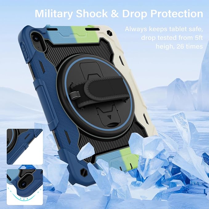 for iPad 9th 8th 7th Gen Case 10.2 inch with Screen Protector | 360° Rotating Kickstand Hand Strap Shoulder Strap Heavy Duty Military Grade - Kids Friendly