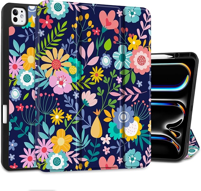 Case for iPad Pro 13 inch (M5 2025 / M4 2024) – [Built-in Pencil Holder] Ultra Slim PU Leather Trifold Stand Cover with Soft TPU Back Auto Wake/Sleep - Color Leopard