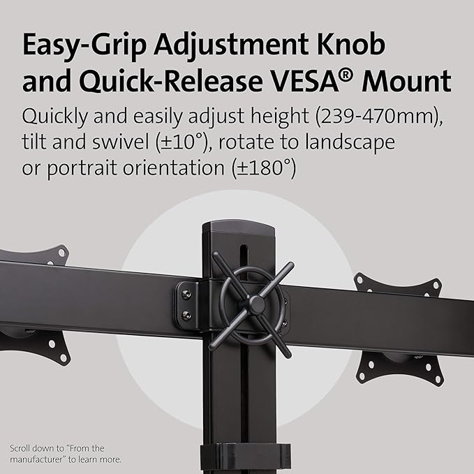 Kensington Dual Monitor Mount for Desk, C-clamp Vesa Monitor Stand Fits 2 Ultrawide Monitors Up to 27 Inches, Low Profile Stand, Height Adjustable Rotating Free Standing Arm, Black