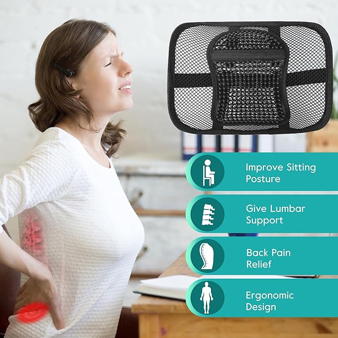 Samyoung 2 Pack Mesh Back Lumbar Support, Back Support Seat Cushion with Breathable Mesh for Office Chairs Car 12” x 16”