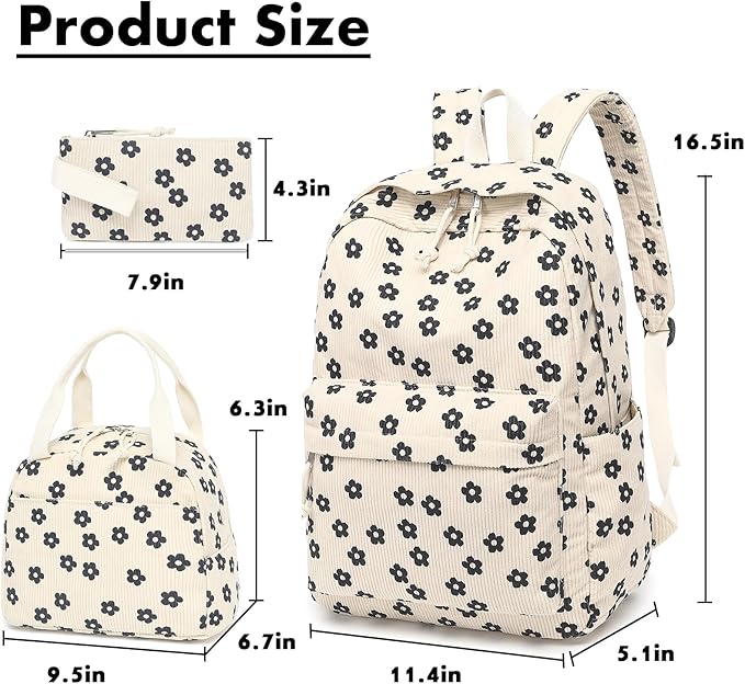 Bluboon School Backpack Set Girls Womens Laptop Bookbag Casual Daypack Fits 15 inch Laptop with Lunch Tote Bag and Pencil Bag