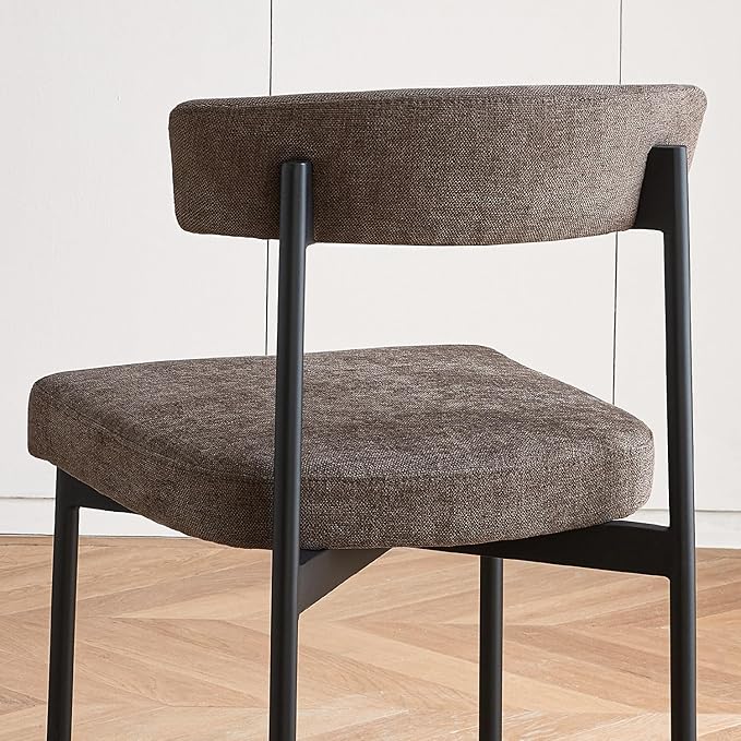 Grey Fabric Dining Chairs Set of 4, Armless Upholstered Kitchen Chair,Modern Dining Room Chair with Curved Backrest