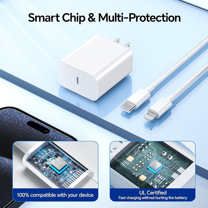 Fast Charger for i Phone Charging [MFi Certified] for i.Phone Charger 3.0 PD USB C Charger with 6FT USB C to for Liightning Cable Compatible with Phone 14/13/12/11/Pad White…