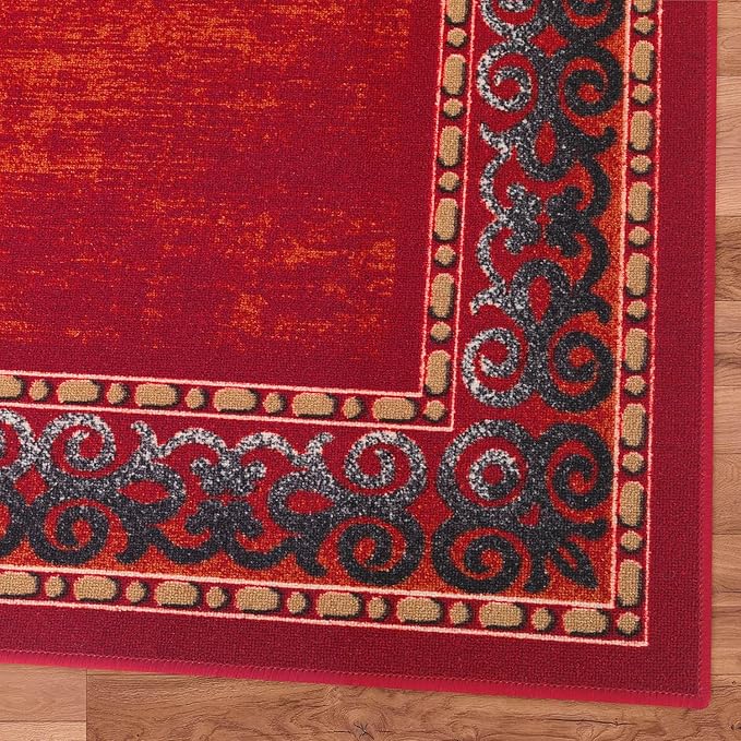Antep Rugs Alfombras Bordered Modern 8x10 Non-Slip (Non-Skid) Low Pile Rubber Backing Indoor Area Rug (Maroon Red, 7'10" x 10')